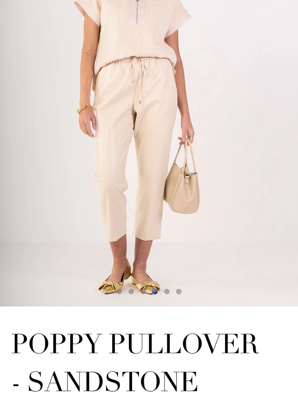 Emily McCarthy pullover Short Sleeve Zip-Neck Top in cream off white, Sandstone - Picture 6 of 6